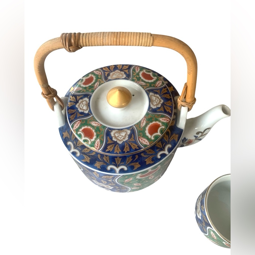 OMC Otagiri Japan Sake Teapot  Bamboo Handle w/ 6 Tea Cups & 4 Desert Plates - Picture 9 of 10